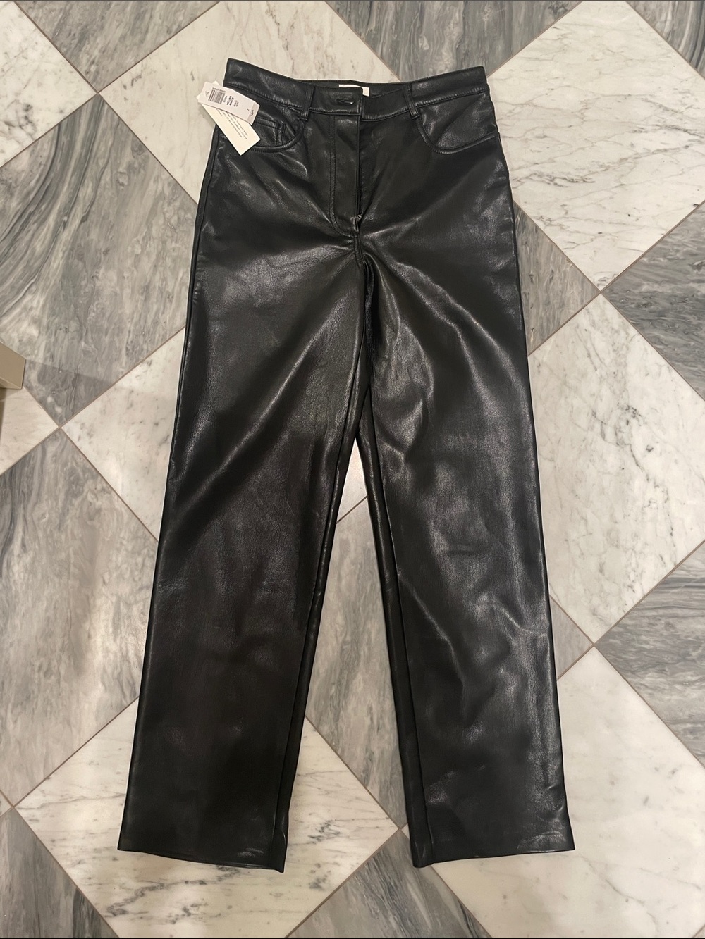 ARITZIA Black Leather Straight-Leg Pants NWT